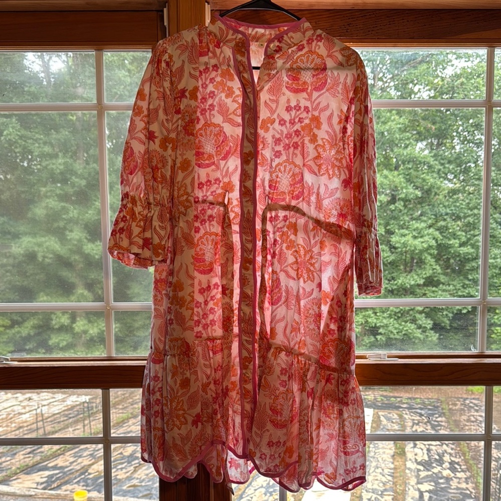 Floral Pink and Orange Sheer Dress
